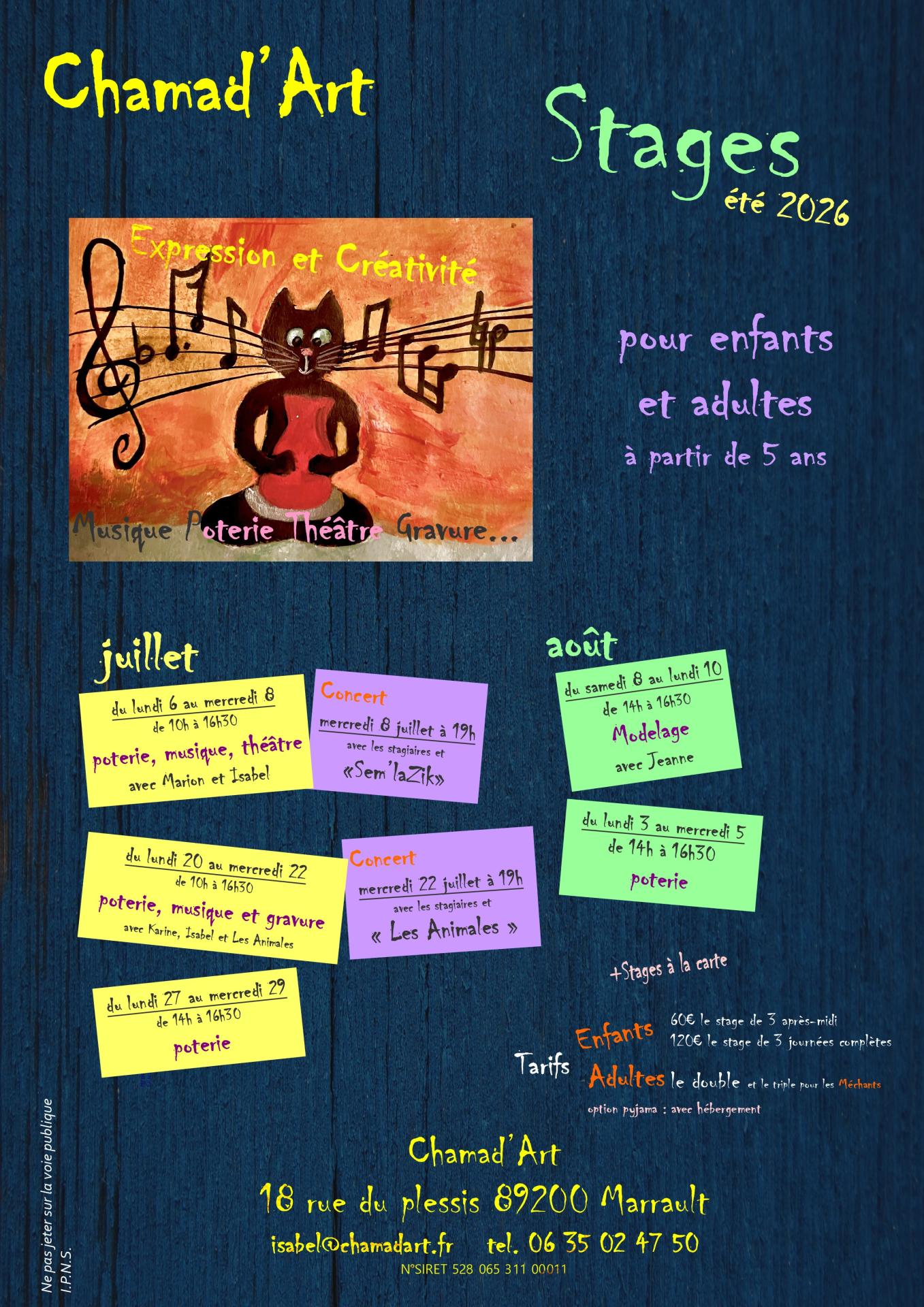 Affiche stages chamadart ete 2026